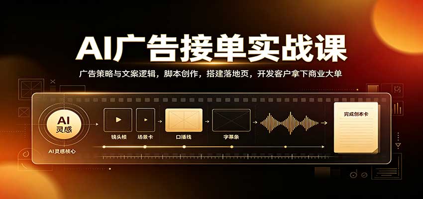 AI广告接单实战：广告策略与文案逻辑，脚本创作，搭建落地页，开发客户拿下商业大单-虚拟资料库