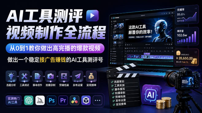 AI工具测评视频制作全流程，从0到1教你做出高完播的爆款视频，做出一个稳定接广告賺钱的AI工具测评号-虚拟资料库