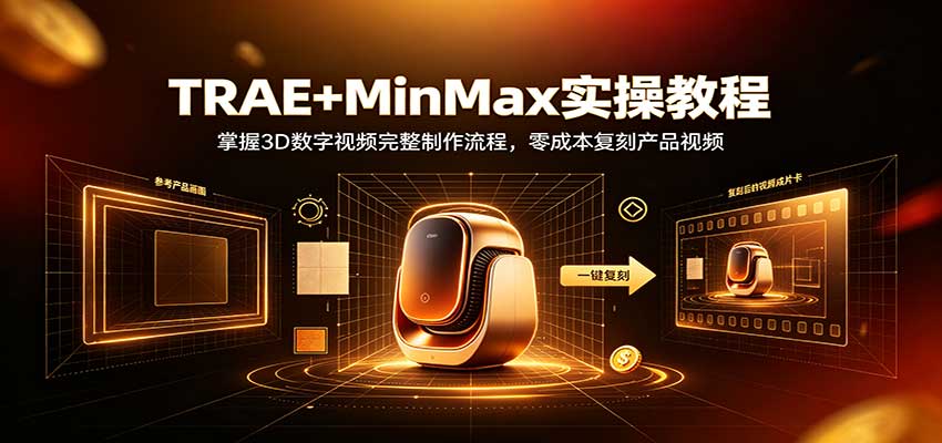TRAE+MinMax实操教程：3D数字视频完整制作流程，零成本复刻产品视频-虚拟资料库