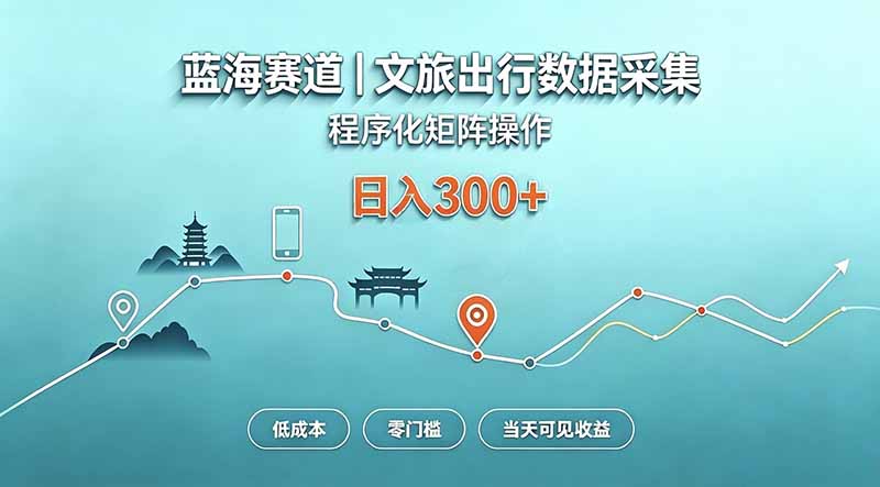 蓝海赛道  文旅出行数据采集  程序化矩阵操作    低成本  零门槛   当天可见收益   日入300+-虚拟资料库