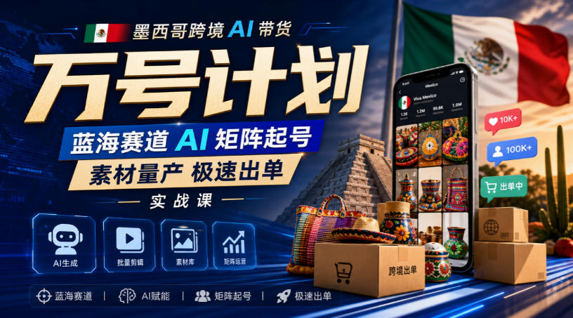 墨西哥跨境AI带货万号计划，蓝海赛道AI矩阵起号，素材量产极速出单实战课-虚拟资料库