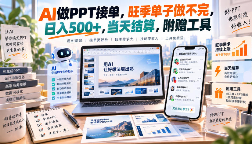 AI做PPT接单，旺季单子做不完，日入500+，当天结算，附赠工具【揭秘】-虚拟资料库