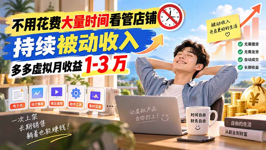 不用花费大量时间看管店铺，持续被动收入，多多虚拟月收益 1-3 万-虚拟资料库