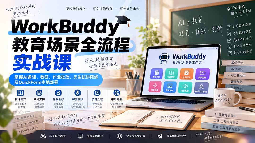 WorkBuddy教育场景全流程实战课：掌握AI备课、教研、作业批改、无生试讲陪练及QuickForm本地部署-虚拟资料库