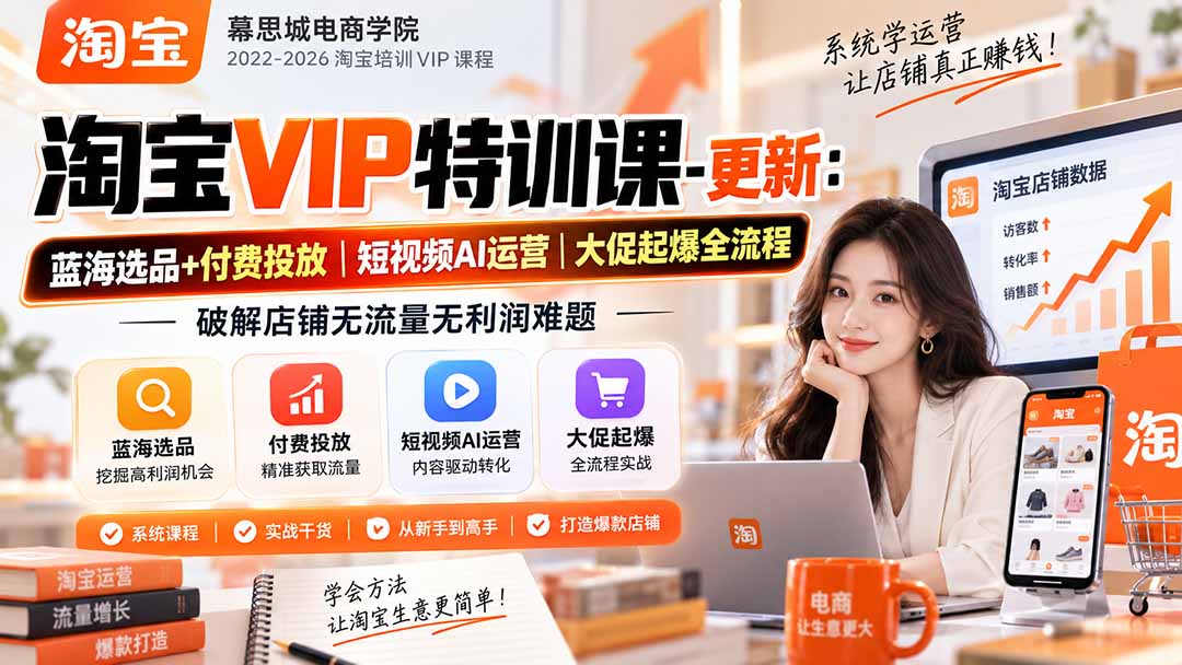 淘宝VIP特训课-更新0917:蓝海选品+付费投放|短视频AI运营|大促起爆全流程,破解店铺无流量无利润难题-虚拟资料库
