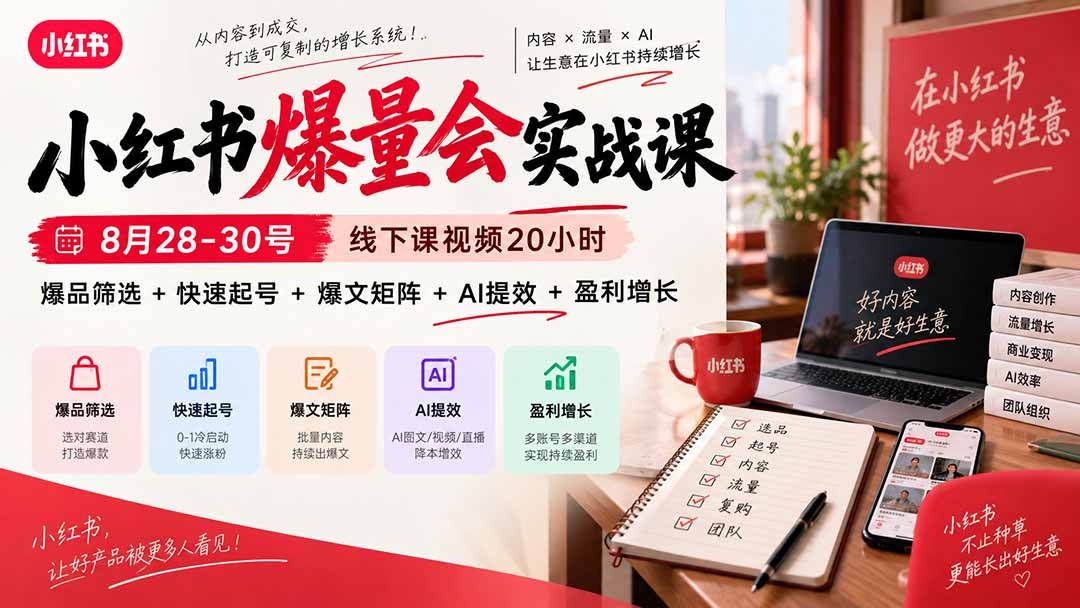 小红书爆量会实战课-更新9月17：线下课视频20小时，爆品筛选+快速起号+爆文矩阵+AI提效+盈利增长-虚拟资料库