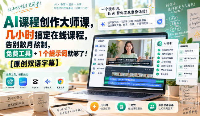AI课程创作大师课,几小时搞定在线课程,告别数月熬制,免费工具+1个提示词就够了!【原创双语字幕】-虚拟资料库