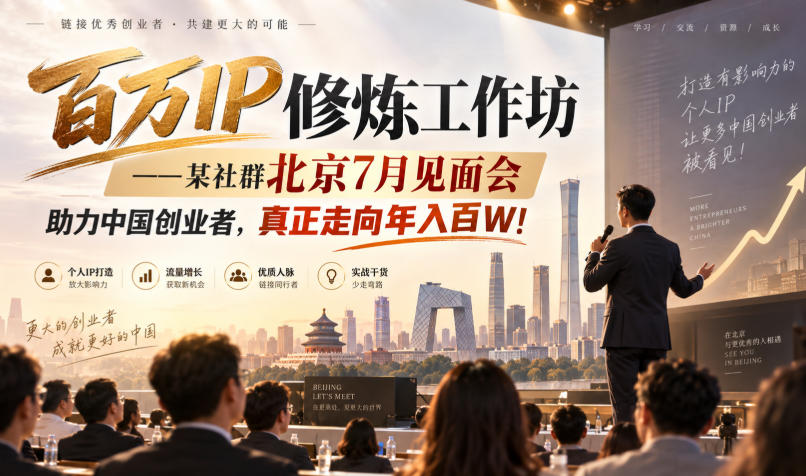 百万IP修炼工作坊——某社群北京7月见面会,助力中国创业者,真正走向年入百W!-虚拟资料库