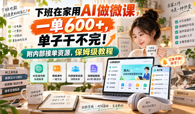 下班在家用AI做微课,一单600+,单子干不完!附内部接单资源,保姆级教程【揭秘】-虚拟资料库