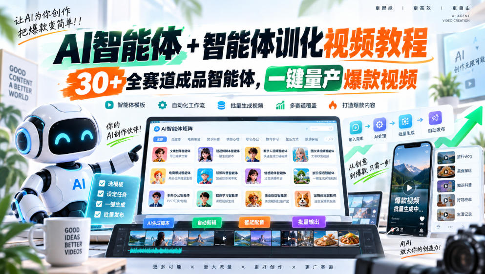 AI智能体+智能体训化视频教程，30+全赛道成品智能体，一键量产爆款视频-虚拟资料库