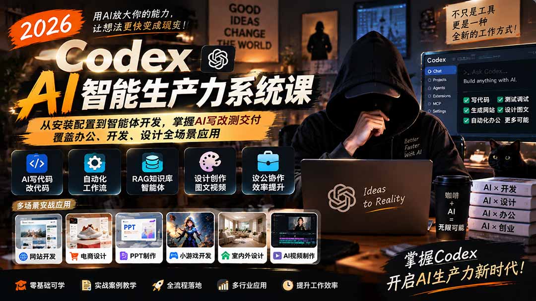 2026 Codex AI智能生产力系统课-更新|从安装配置到智能体开发,掌握AI写改测交付,覆盖办公、开发、设计全场景应用-虚拟资料库