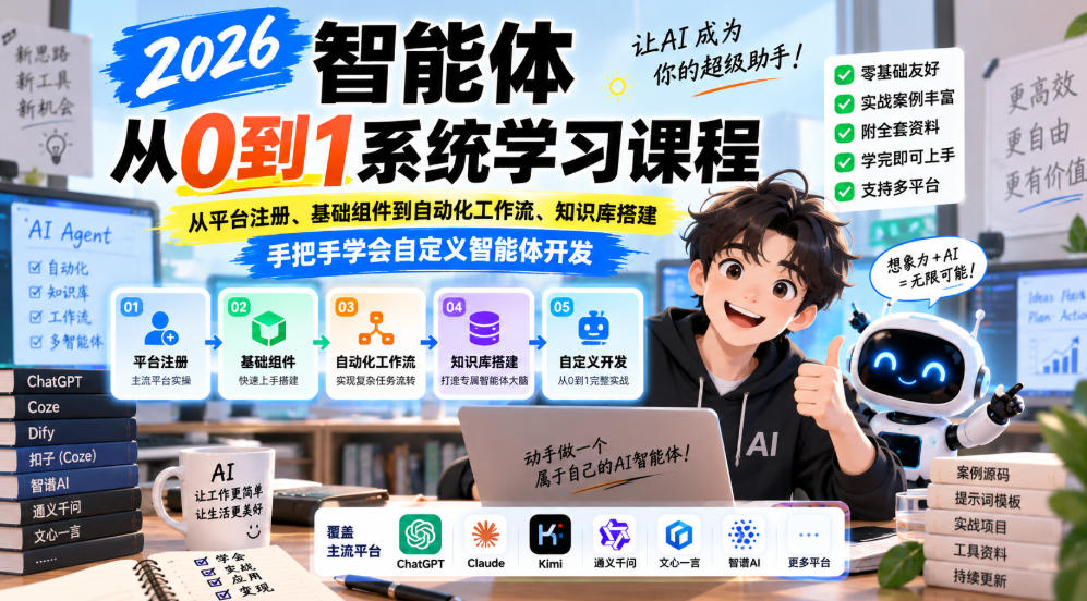 2026智能体从0到1系统学习课程,从平台注册、基础组件到自动化工作流、知识库搭建,手把手学会自定义智能体开发-虚拟资料库
