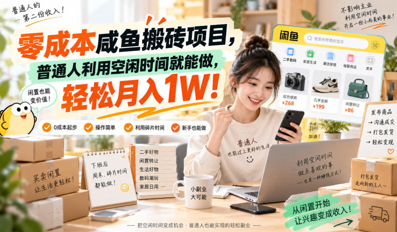 零成本咸鱼搬砖项目,普通人利用空闲时间就能做,轻松月入1W!【揭秘】-虚拟资料库