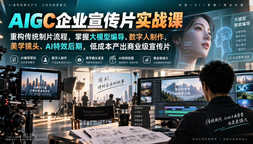 AIGC企业宣传片实战课,重构传统制片流程,掌握大模型编导、数字人制作、美学镜头、AI特效后期,低成本产出商业级宣传片-虚拟资料库