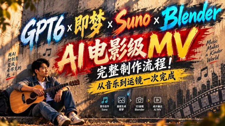 GPT6×即梦×Suno×Blender|AI电影级MV完整制作流程!从音乐到运镜一次完成!