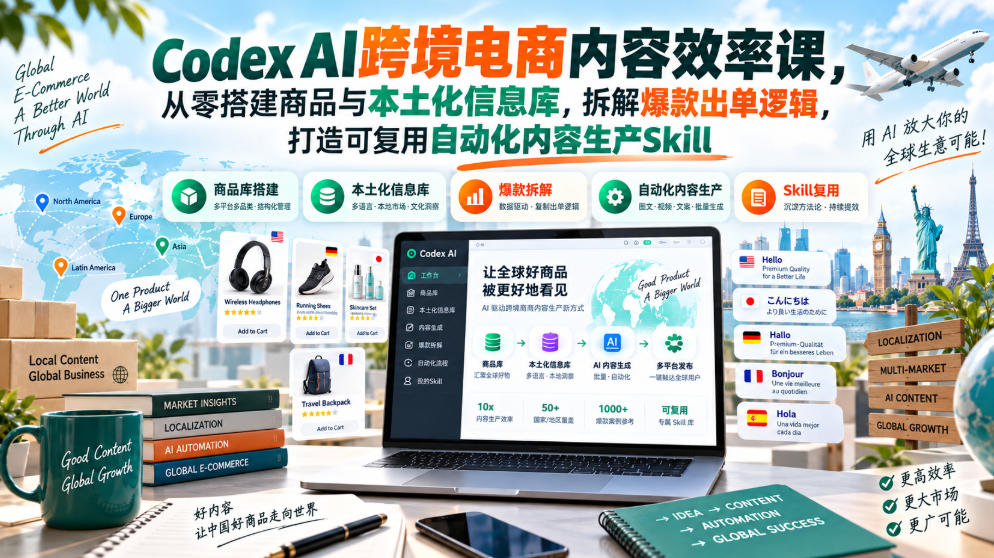 Codex AI跨境电商内容效率课,从零搭建商品与本土化信息库,拆解爆款出单逻辑,打造可复用自动化内容生产Skill-虚拟资料库
