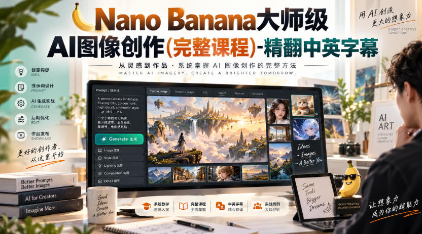 【无水印】Nano Banana大师级AI图像创作(完整课程)-精翻中英字幕-虚拟资料库