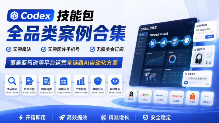 Codex技能包全品类案例合集，无需魔法、无需国外手机号、无需美金订阅，覆盖亚马逊等平台运营全链路AI自动化方案-虚拟资料库
