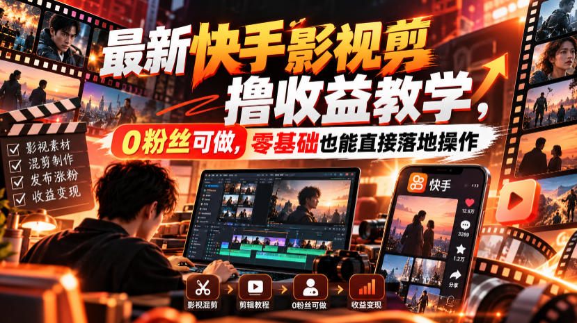 最新快手影视混剪撸收益教学，0粉丝可做，零基础也能直接落地操作-虚拟资料库