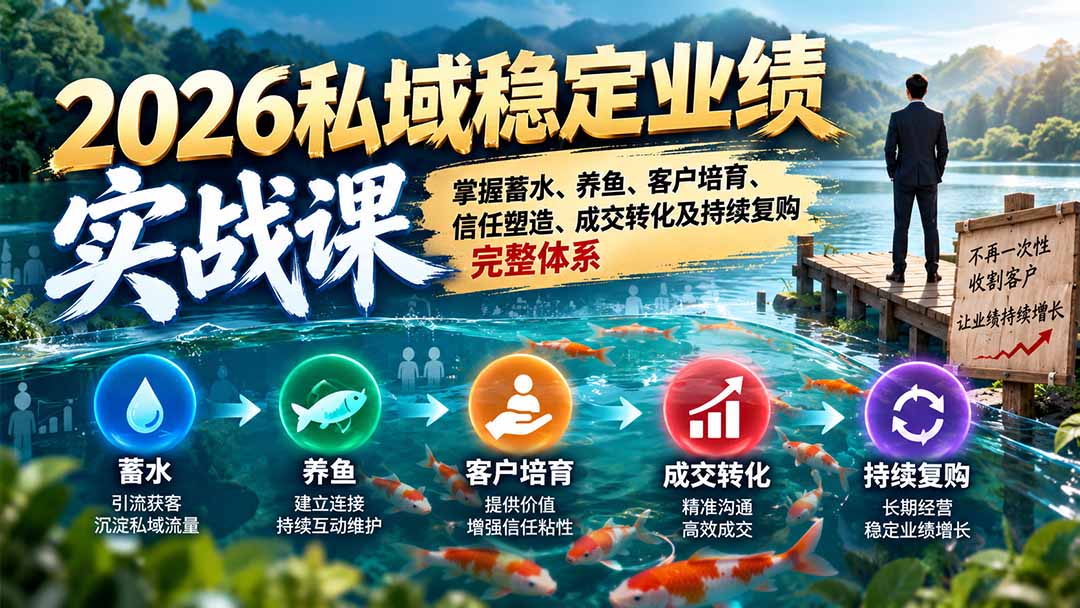 2026私域稳定业绩实战课：掌握蓄水、养鱼、客户培育、信任塑造、成交转化及持续复购完整体系-虚拟资料库