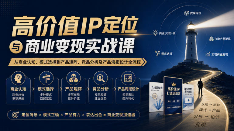 【无水印】高价值IP定位与商业变现实战课，从商业认知、模式选择到产品矩阵、竞品分析及产品海报设计全流程-虚拟资料库