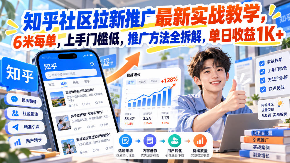 知乎社区拉新推广最新实战教学，6米每单，上手门槛低，推广方法全拆解，单日收益1K+！(更新0930)-虚拟资料库