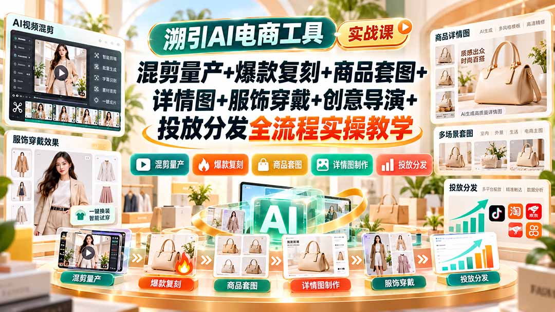 溯引AI电商工具实战课：混剪量产+爆款复刻+商品套图+详情图+服饰穿戴+创意导演+投放分发全流程实操教学-虚拟资料库
