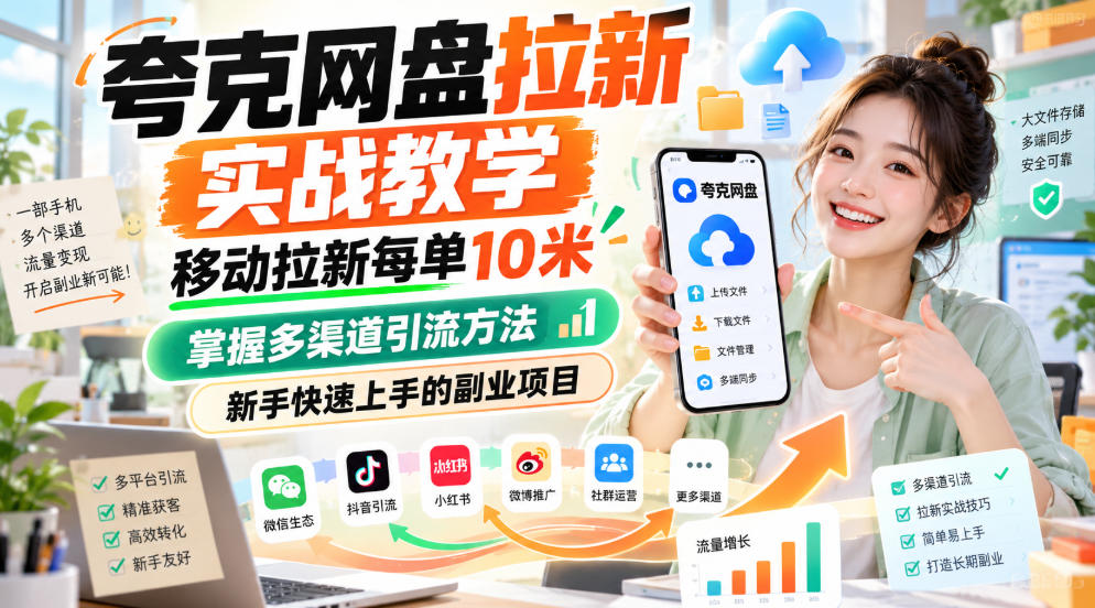 夸克网盘拉新实战教学，移动拉新每单10米，掌握多渠道引流方法，新手快速上手的副业项目(更新0929)-虚拟资料库