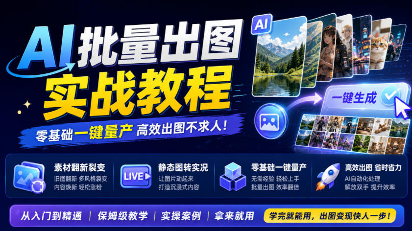 AI批量出图实战教程，素材翻新裂变，静态图转实况，零基础一键量产-虚拟资料库
