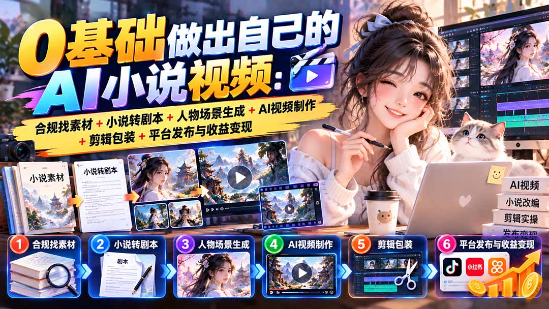 0基础做出自己的AI小说视频：合规找素材+小说转剧本+人物场景生成+AI视频制作+剪辑包装+平台发布与收益变现-虚拟资料库