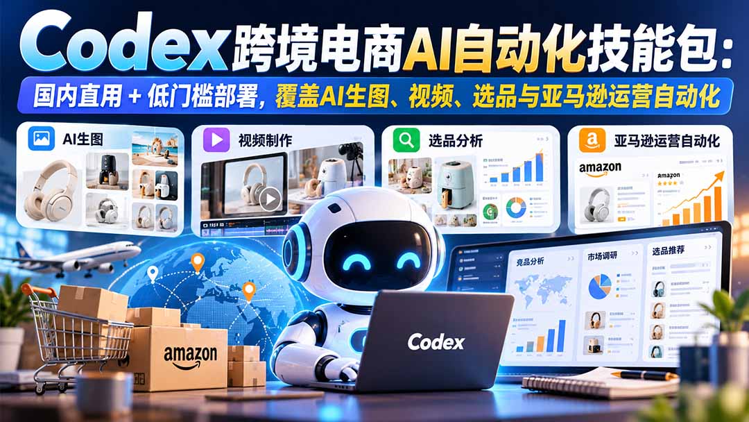 【无水印】Codex跨境电商AI自动化技能包：国内直用+低门槛部署，覆盖AI生图、视频、选品与亚马逊运营自动化-虚拟资料库