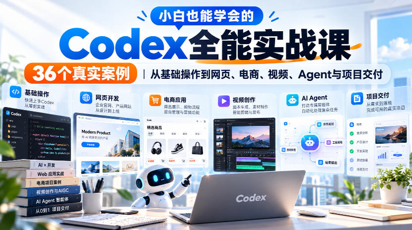 小白也能学会的Codex全能实战课｜36个真实案例，从基础操作到网页、电商、视频、Agent与项目交付-虚拟资料库