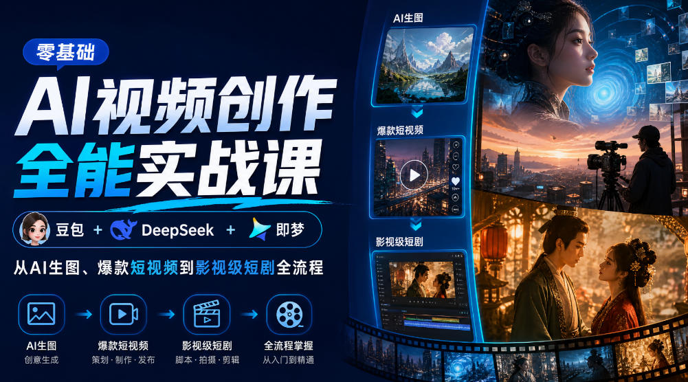 零基础AI视频创作全能实战课｜豆包+DeepSeek+即梦，从AI生图、爆款短视频到影视级短剧全流程-虚拟资料库
