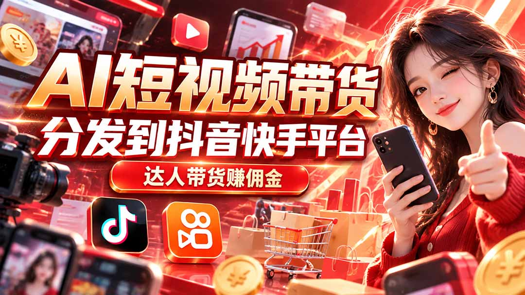 【AI短视频带货】分发到抖音快手平台，达人带货赚佣金-虚拟资料库