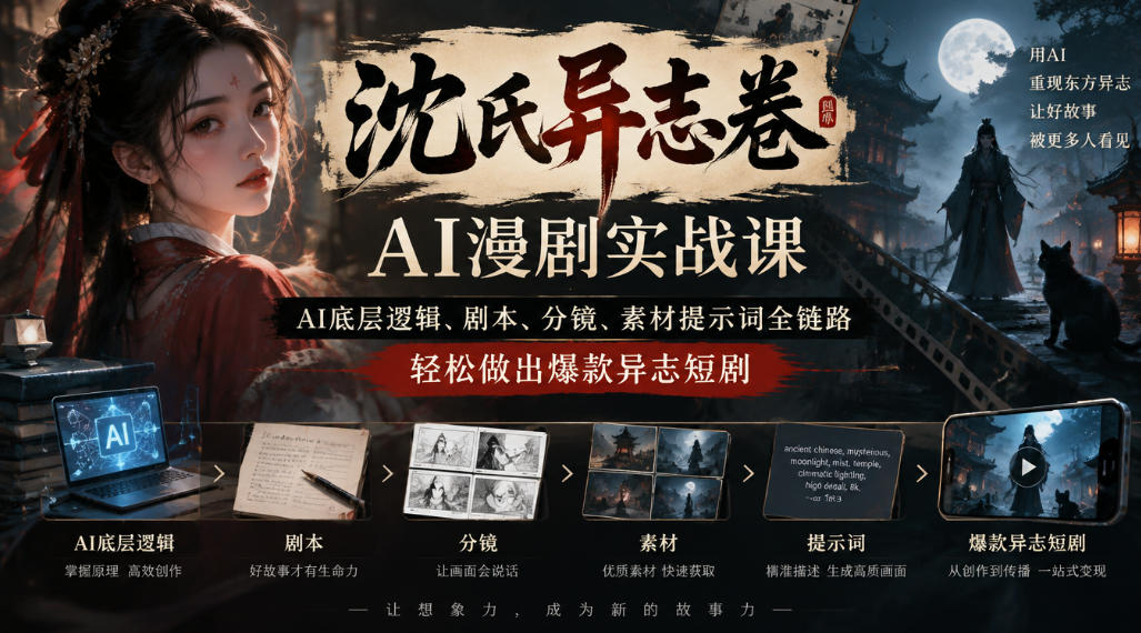沈氏异志卷AI漫剧实战课｜AI底层逻辑、剧本、分镜、素材提示词全链路，轻松做出爆款异志短剧-虚拟资料库