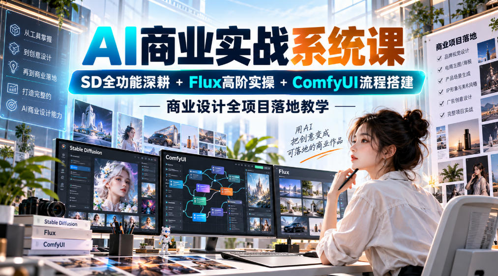 AI商业实战系统课|SD全功能深耕+Flux高阶实操+Comfyui流程搭建,商业设计全项目落地教学-虚拟资料库