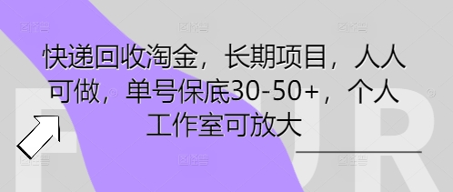 快递回收淘金,长期项目,人人可做,单号保底30-50+,个人工作室可放大-虚拟资料库