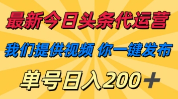 最新今日头条代运营,我们提供视频,你一键发布,单号日入200+【揭秘】-虚拟资料库