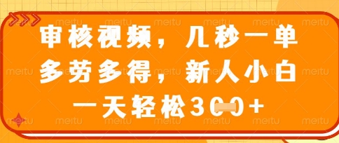 最新审核视频，几秒一单，多劳多得，新人小白一天轻松3张【揭秘】-虚拟资料库