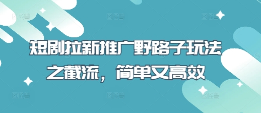 短剧拉新推广野路子玩法之截流,简单又高效-虚拟资料库